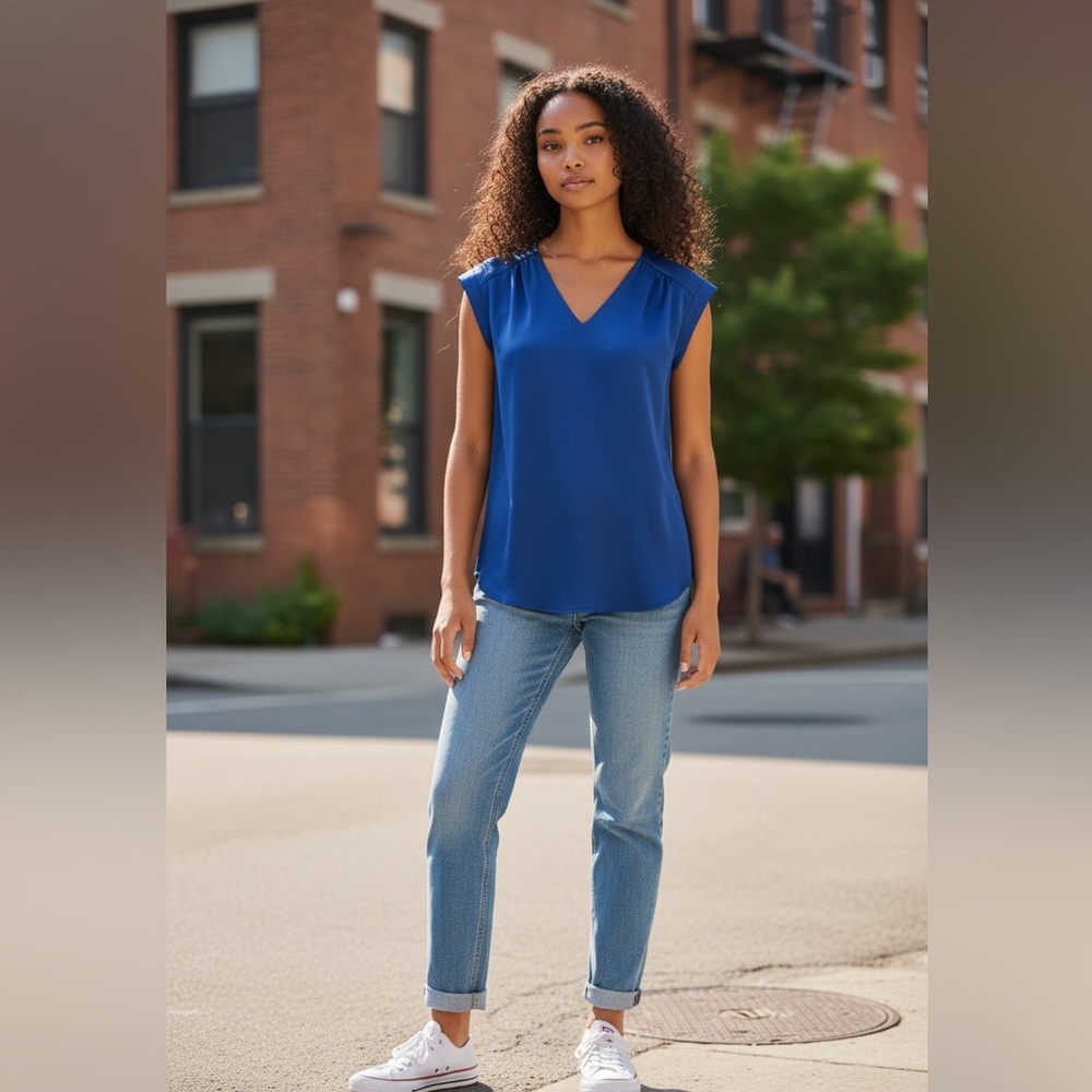 Simply Vera Vera Wang Royal Blue V-Neck hi-low Blouse, XS